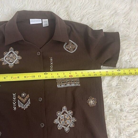 Alfred Dunner Womens Vintage 90s Brown Beaded Embroidered Fringe Blouse Size 8 - Picture 6 of 9